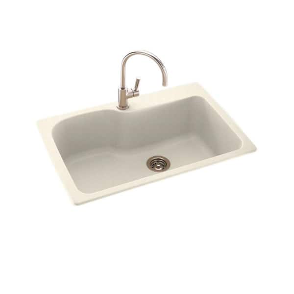 Swan Dual-Mount Solid Surface 33 in. x 22 in. 1-Hole Single Bowl Kitchen Sink in Pebble