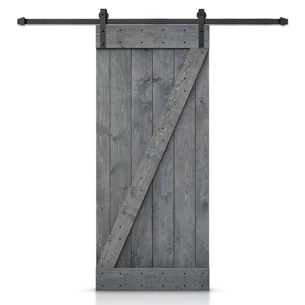 CALHOME 24 in. x 84 in. Z Series Gray DIY Knotty Pine Wood Interior Sliding Barn Door Slab