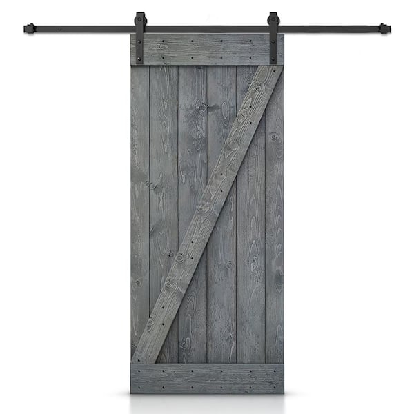 CALHOME Z Series 26 in. x 84 in. Gray Stained DIY Wood Interior Sliding Barn Door with Hardware Kit