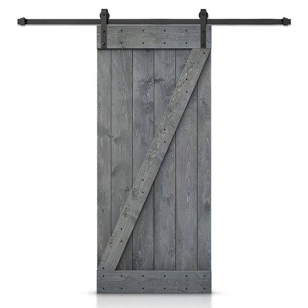 CALHOME Z Series 28 in. x 84 in. Gray Stained DIY Wood Interior Sliding Barn Door with Hardware Kit