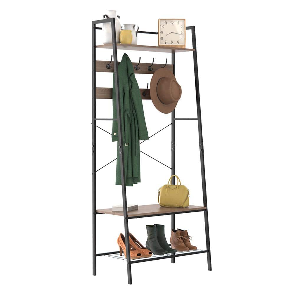 Weathered Gray Steel Hall Tree with Bench and Shoe Storage