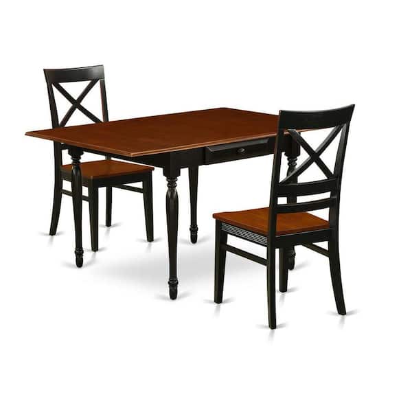 East West Furniture 3-Piece Black and Cherry Finish Solid Wood Top With Dropleaf Dining Table Set