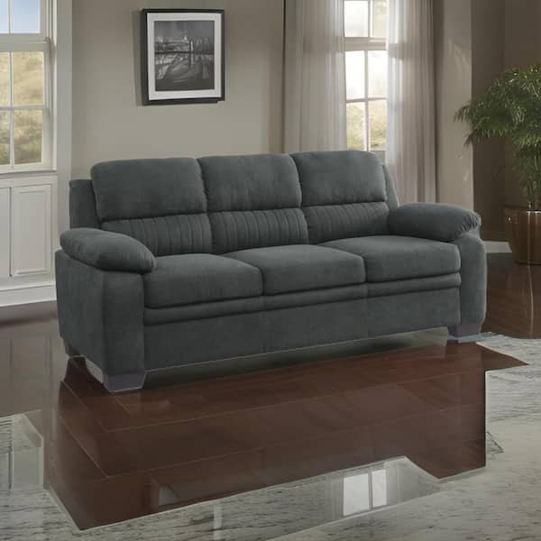 Hugh 35.5 in. Pillow Top Arm Polyester Rectangle Sofa in Gray and Black