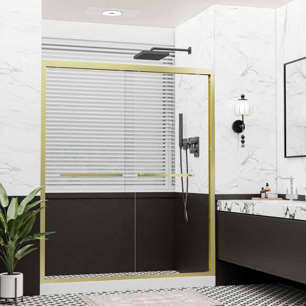 50-54 in. W x 76 in. H Double Sliding Semi Frameless Shower Door in Brushed Gold with Tempered Clear Glass price history on PriceWatchPro