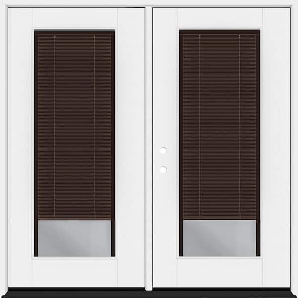 Legacy 72 in. x 80 in. Full Lite Clear Glass Mocha Miniblind Unfinsihed RHIS Fiberglass Retro Patio Door w/4"Jamb