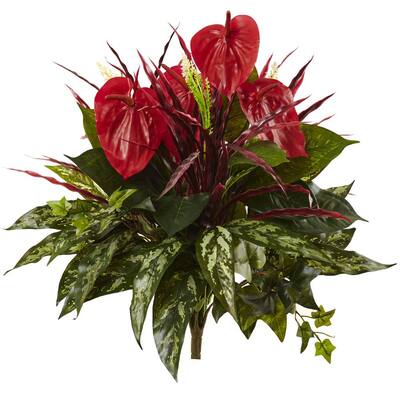 24 in. Mixed Anthurium Bush, Artificial Stems (Set of 2)