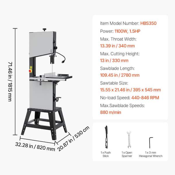 SKYSHALO Band Saw, 440-846 RPM, 1100W, 1-1/2HP, 110-V, with Stand