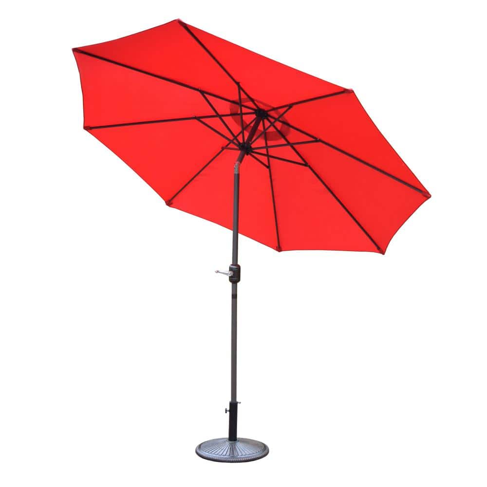 9 ft. Tilt Patio Umbrella in Red with Cast Iron Patio Umbrella Base