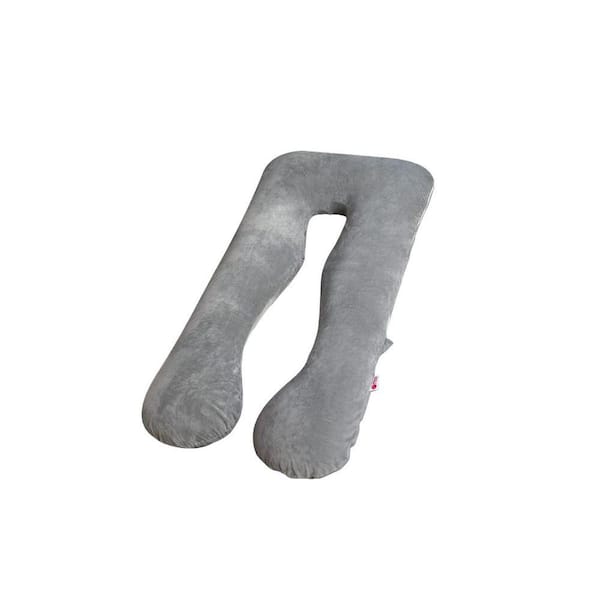 U Shaped Velvet Pregnancy Body Pillow with Zipper Removable Cover, Gray
