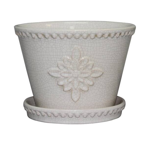 Southern Patio Lorna 12 in. dia Pearl White Ceramic Pot