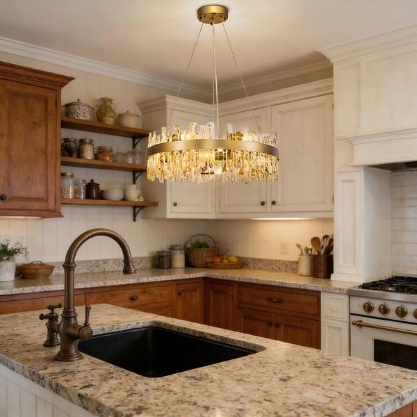 BISEYHUX 12-Light Modern Gold Round Crystal Chandelier, 23 in