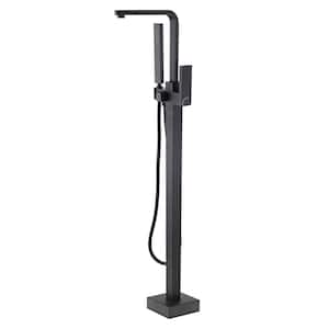 Single-Handle Freestanding Tub Faucet with Hand Shower Floor Mount in Matte Black