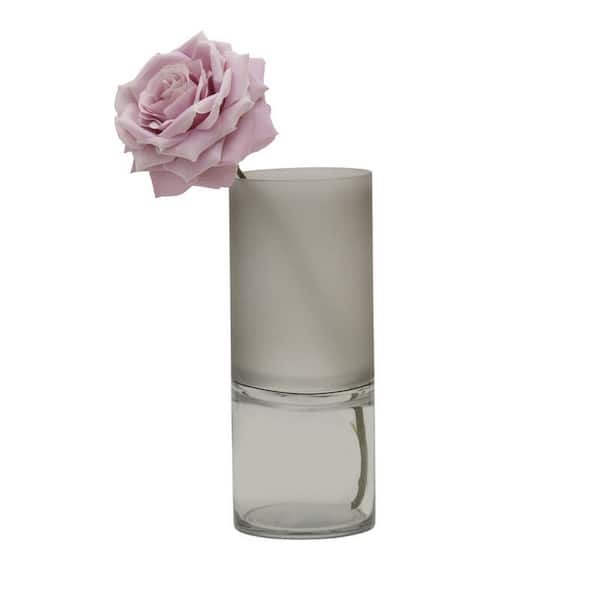 Elements Cylinder Glass Vase, 12 Inch, Clear and Gray