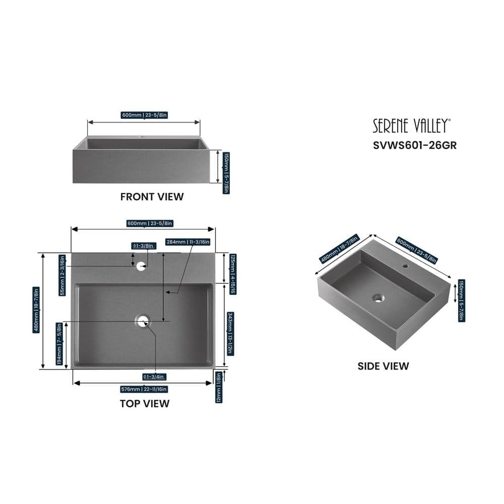 Matte Gray Granite Above-Counter Square Bathroom Sink