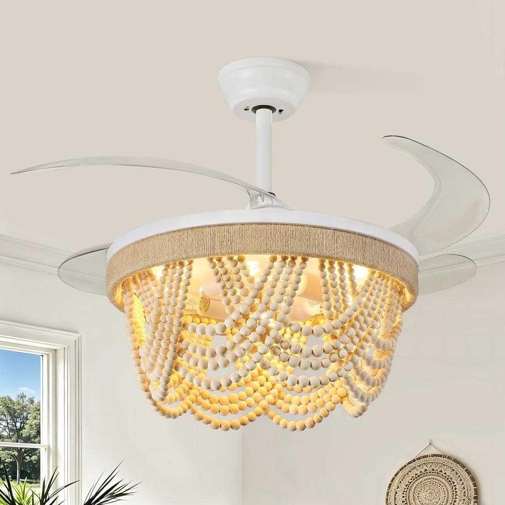 35 In. Boho White Retractable Blade Ceiling Fan with Light, Remote Control, 6-Speed, Suitable for Living Room price history on PriceWatchPro