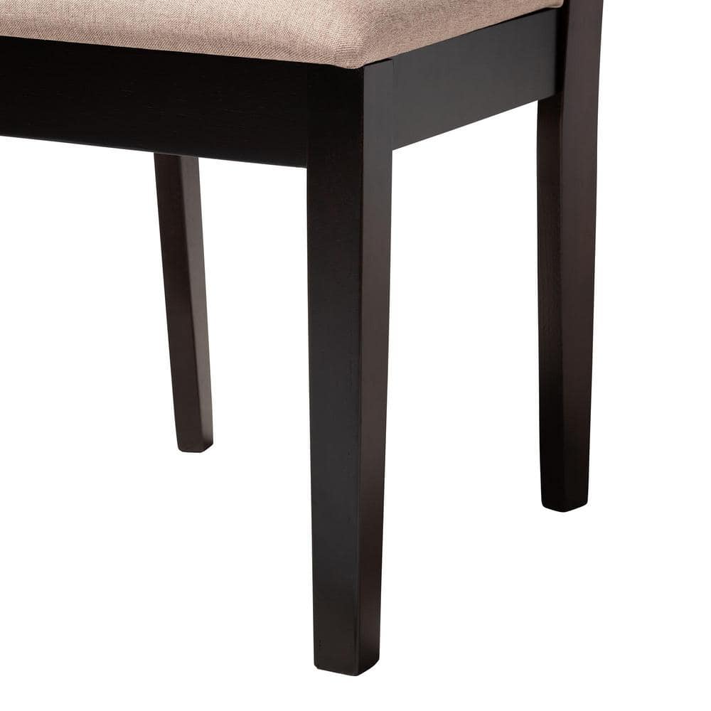 Elise Round Espresso Wood Dining Set with Beige Fabric Seats, 5-Piece