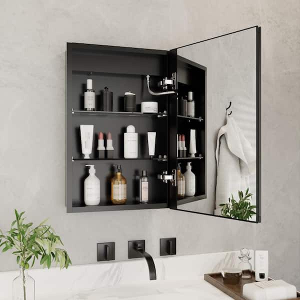 16 in. W x 24 in. H Rectangular Silver Aluminum Recessed/Surface Mount Right Dimmable Medicine Cabinet with Mirror LED