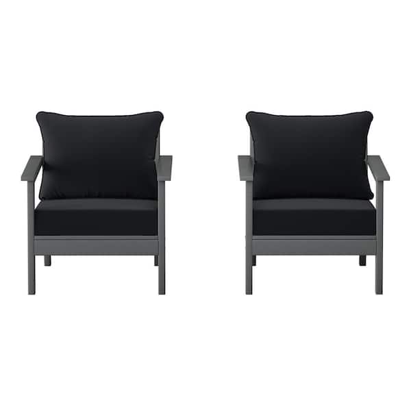 WESTIN OUTDOOR Birchwood Gray Outdoor Patio (Set of 2) Deep Seating HDPE Lounge Chairs w/ Black Cushions