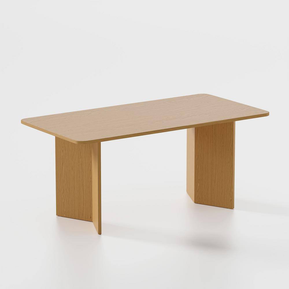 Rectangle Oak Wood 67 in. W Double Pedestal Base Dining Table Seats 6