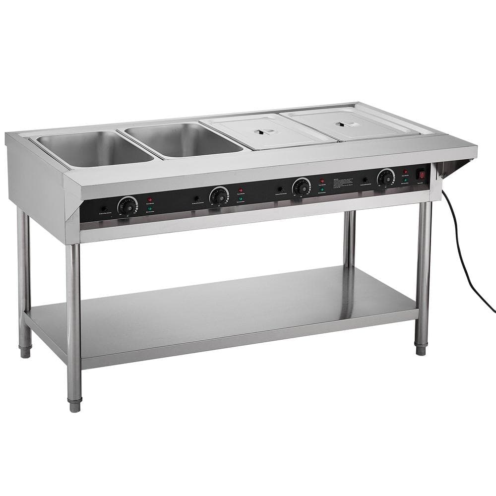 4-Pan Commercial Food Warmer 1800W Electric Steam Table Independent Temp Control Stainless Steel Buffet Server