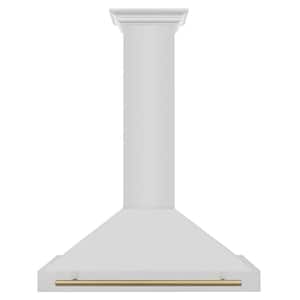 Autograph Edition 36 in. 400 CFM Ducted Vent Wall Mount Range Hood with Champagne Bronze Handle in Stainless Steel