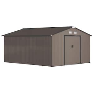 134.4 in. x 152.4 in. Brown Metal Garden Storage Shed with Foundation (141 sq. ft.)