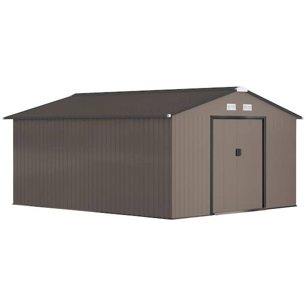 Outsunny 134.4 in. x 152.4 in. Brown Metal Garden Storage Shed with Foundation (141 sq. ft.)
