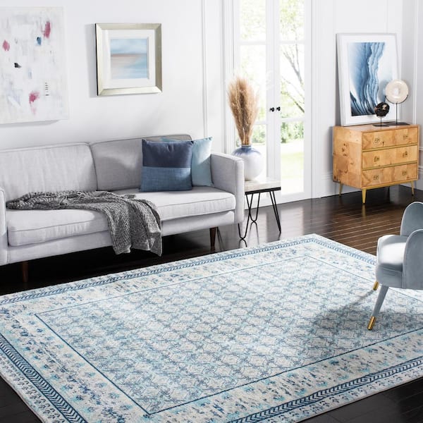 Brentwood Ivory/Aqua 9 ft. x 12 ft. Multi-Border Geometric Area Rug