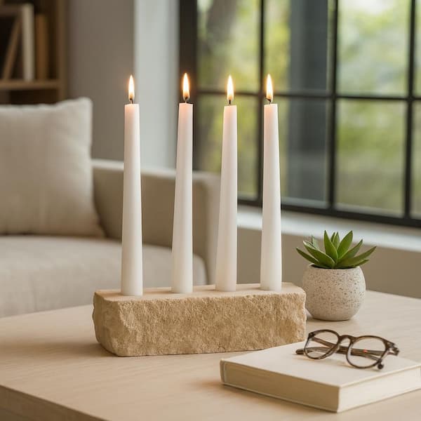 Liv & Skye 3 in. Ivory Stone Live Edge 4-Taper Candle Holder