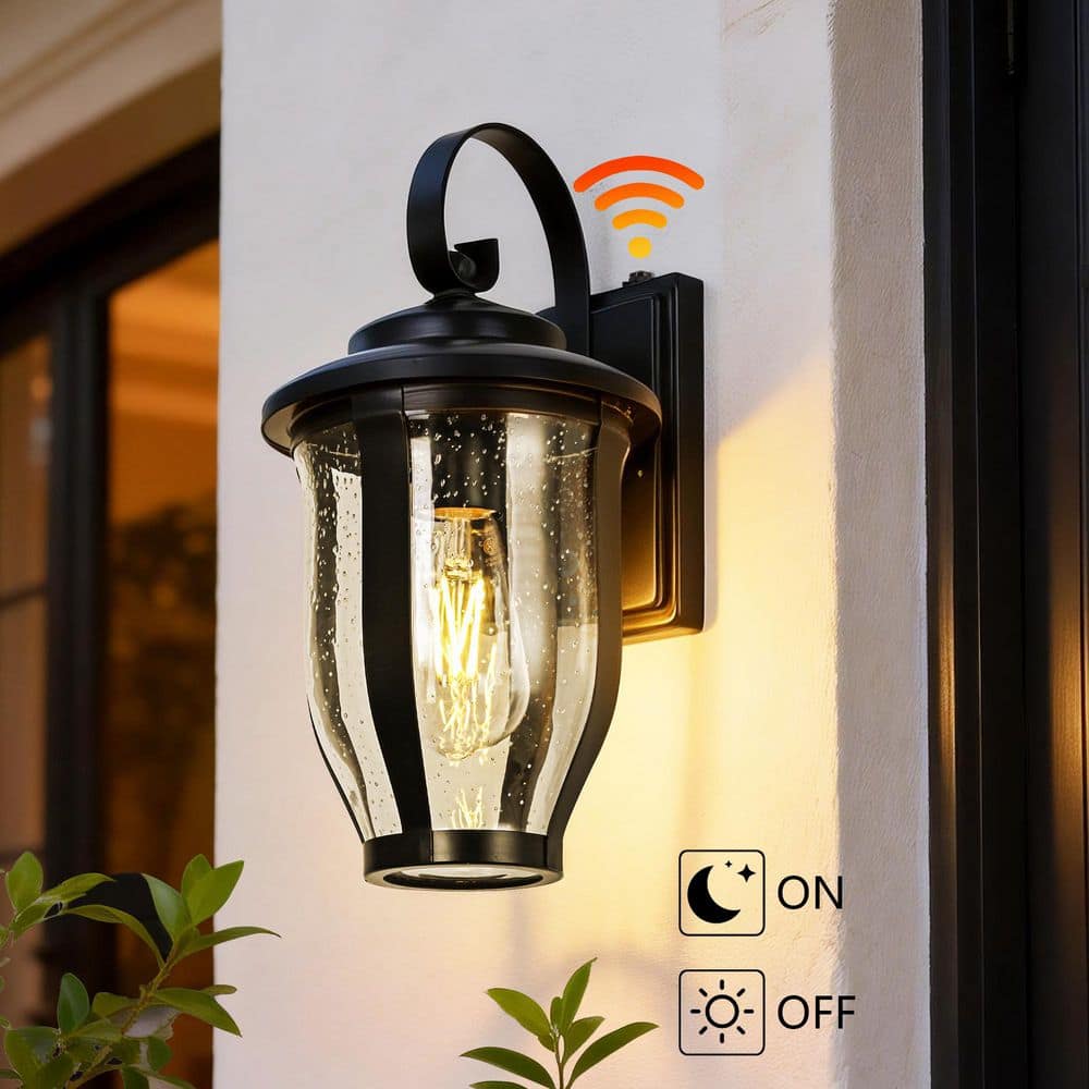 Edvivi 14 in. 1-Light Matte Black Dusk to Dawn Hardwired Outdoor