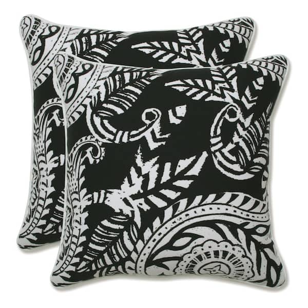 Pillow Perfect Paisley Black/Ivory Addie Square Outdoor Throw Pillow 2-Pack