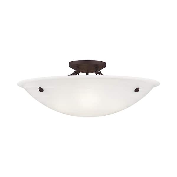 AVIANCE LIGHTING Oasis 24 in. 4-Light Bronze Semi Flush Mount with White Alabaster Glass