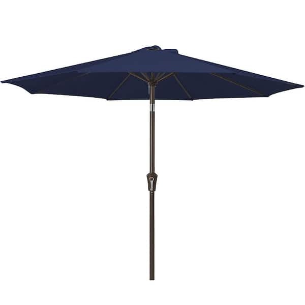 Unbranded Air Vented 9 ft. Alloy Steel Market Solar Tilt Half Patio Umbrella in Navy Blue