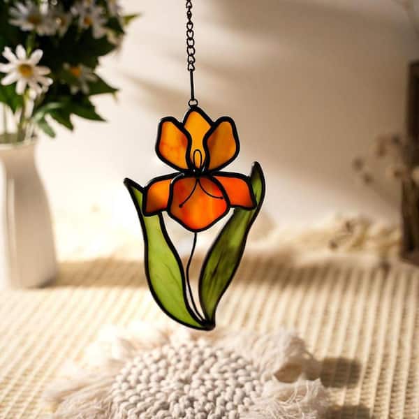 Yellow Iris Flower Stained Glass Art Glass Window HDC55F8YT9 - The