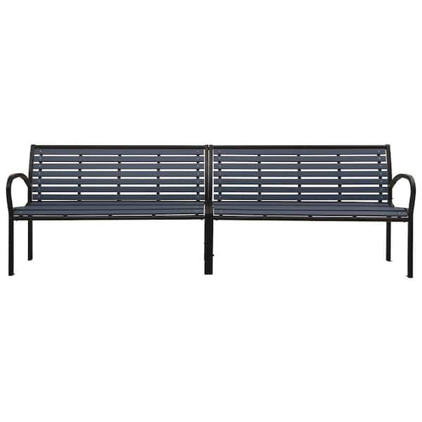 Afoxsos 98.8 in. Steel and WPC Twin Patio Outdoor Metal Bench in Black