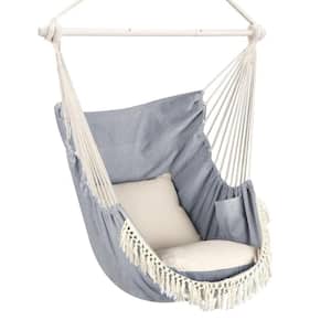 4 ft. Portable Bohemian Hanging Hammock Chair with Cushion and Steel Spreader Induded in Light Gray