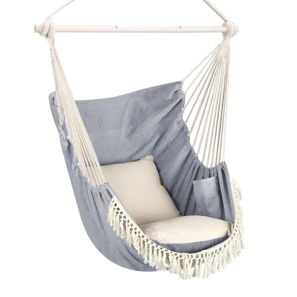 ITOPFOX 4 ft. Portable Bohemian Hanging Hammock Chair with Cushion and Steel Spreader Induded in Light Gray