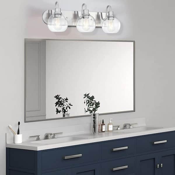 Hukoro 24 in. 3-Light Brush Nickel Finish Vanity Light with Clear Glass Shade
