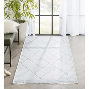 Apollo Bryn Moroccan Moroccan Trellis Ivory Grey 3 ft. 3 in. x 7 ft. 10 in. Runner Flat-Weave Area Rug
