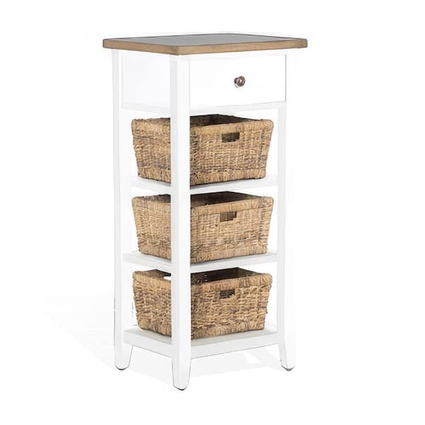 Benjara 20 in. White and Natural Brown Rectangular Wooden Top End Table