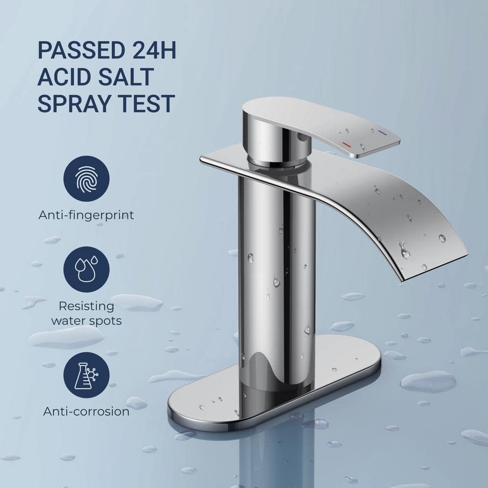 Chrome Single Handle Waterfall Bathroom Faucet with Pop-Up Drain