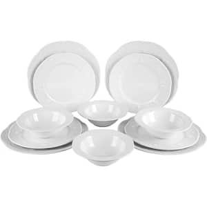 12-Piece Modern White Porcelain Dinnerware Set (Service for 2)