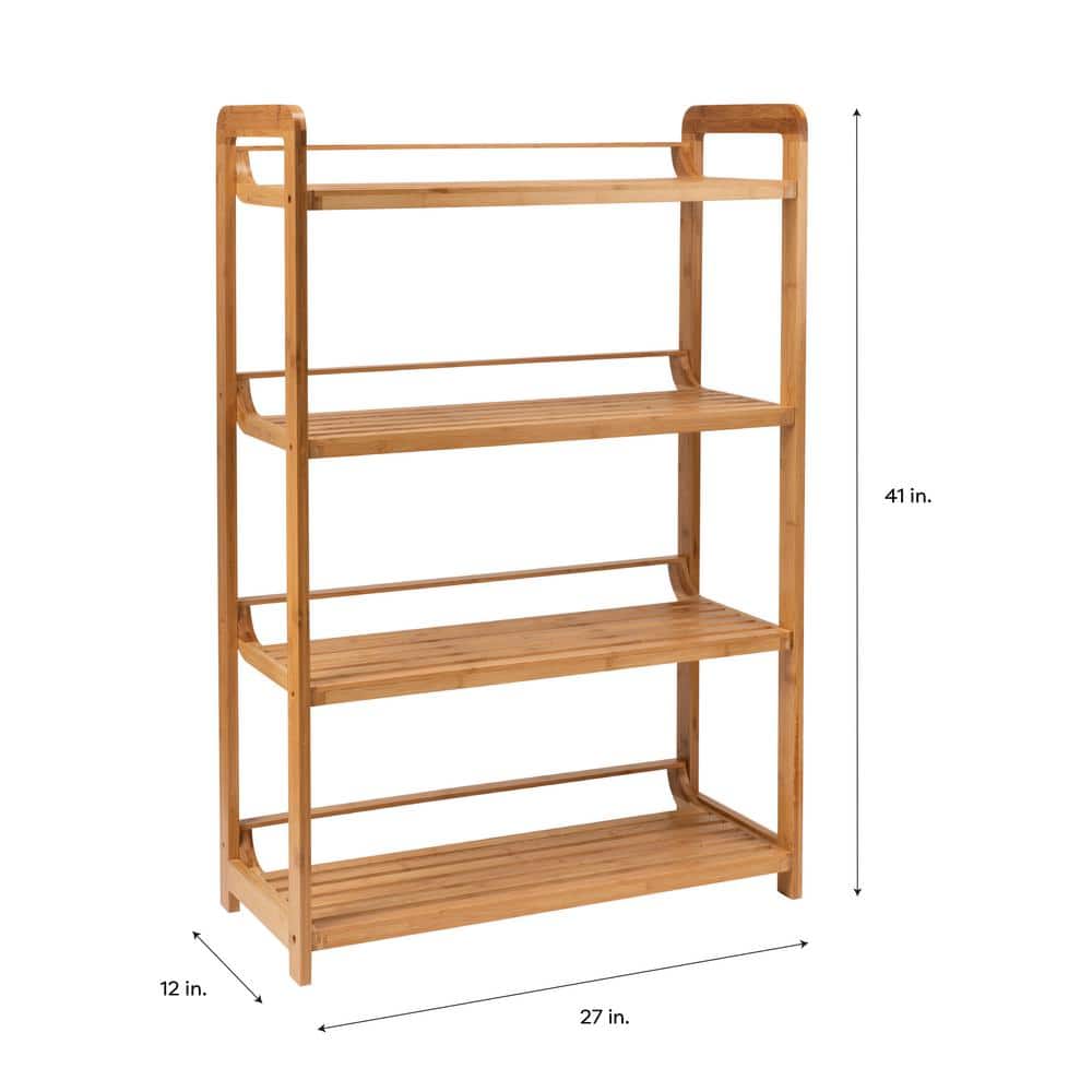 Nordic Brown Bamboo 4-Tier Rectangular Shelving Unit