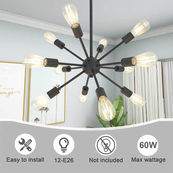 12-Light Matte Black Sputnik Sphere Chandelier without Shade