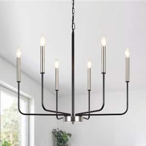 6-Light Black/Nickel Classic Farmhouse Candle Style Chandelier for Living Room with No Bulbs Included