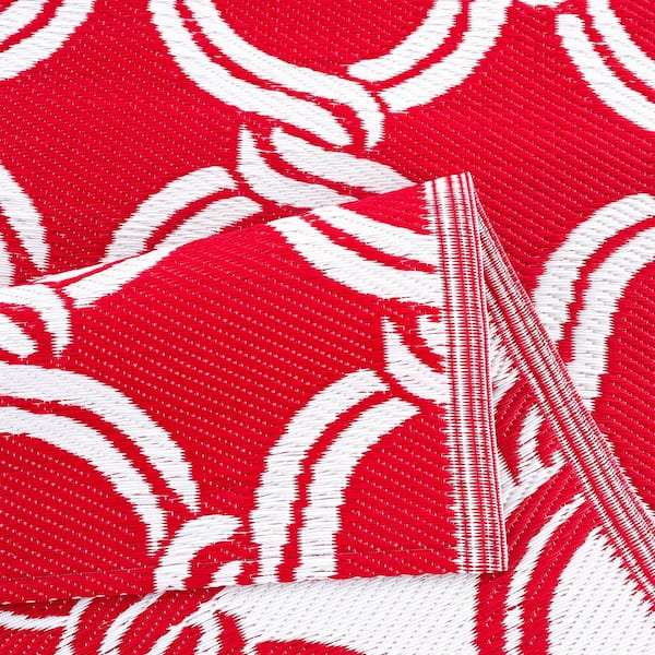 Mykonos Red White 6 ft. x 9 ft. Reversible Recycled Plastic Indoor/Outdoor Area Rug