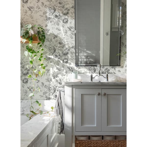 Grey Manon Charcoal Rose Stitch Wallpaper Sample