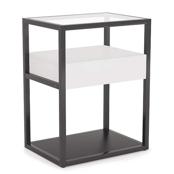 BYBLIGHT Fenley 1-Drawer White and Black Nightstand Tall Side Table with Storage Shelf 27.5 in. H x 19.6 in. W x 15.7 in. D