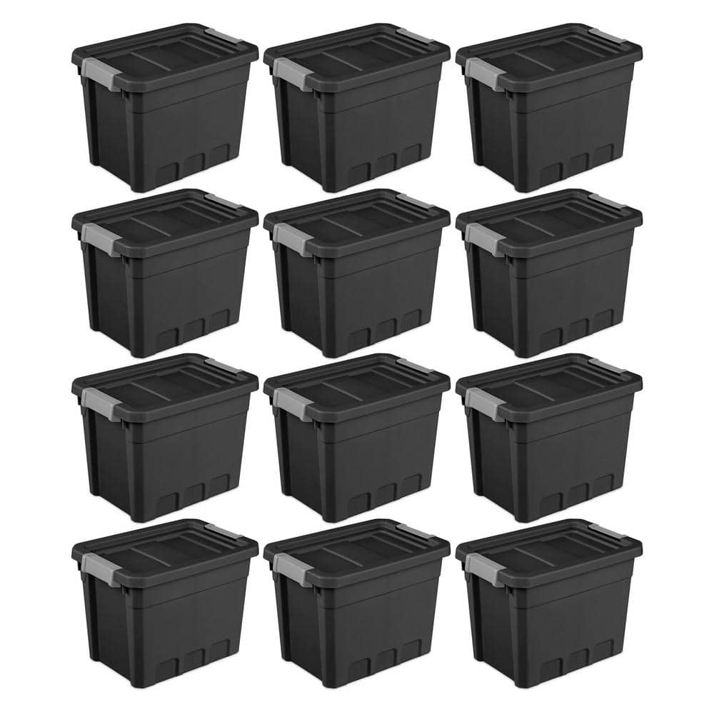 5 Gallon Heavy-Duty Stackable Storage Totes, Plastic Container Bins with  Durable Lids and Secure Latching Buckles for Gardening and Utility  Supplies, Garage Tool Storage, Black, 6-Pack 