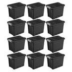 7.5 gal. Rugged Industrial Storage Totes with Latch Lid in Black (12-Pack)